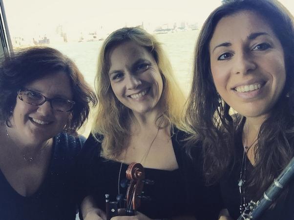 Flute-Violin-Cello Trio before the wedding ceremony at Chart House, Weehawken